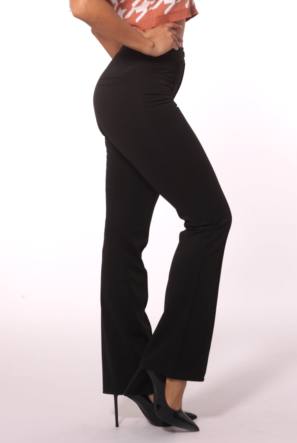 Wholesale Womens High Waist Flare Pants With Front Pleating