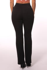Wholesale Womens High Waist Flare Pants With Front Pleating & Button Waist Detail - Black - S&G Apparel