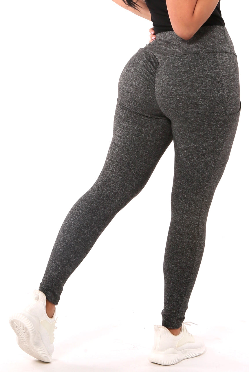 Wholesale Womens High Waist Fleece Lined Leggings With Side Pockets - Dark Heather Gray - S&G Apparel