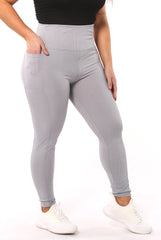 Wholesale Womens High Waist Rib Knit Leggings With Side Pockets - Grey - S&G Apparel