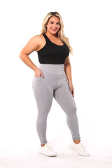 Wholesale Womens High Waist Rib Knit Leggings With Side Pockets - Grey - S&G Apparel