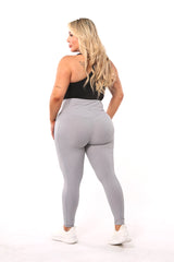 Wholesale Womens High Waist Rib Knit Leggings With Side Pockets - Grey - S&G Apparel