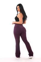 Wholesale Womens High Waist Rib Knit Tummy Control Flare Pants - Purple - S&G Apparel