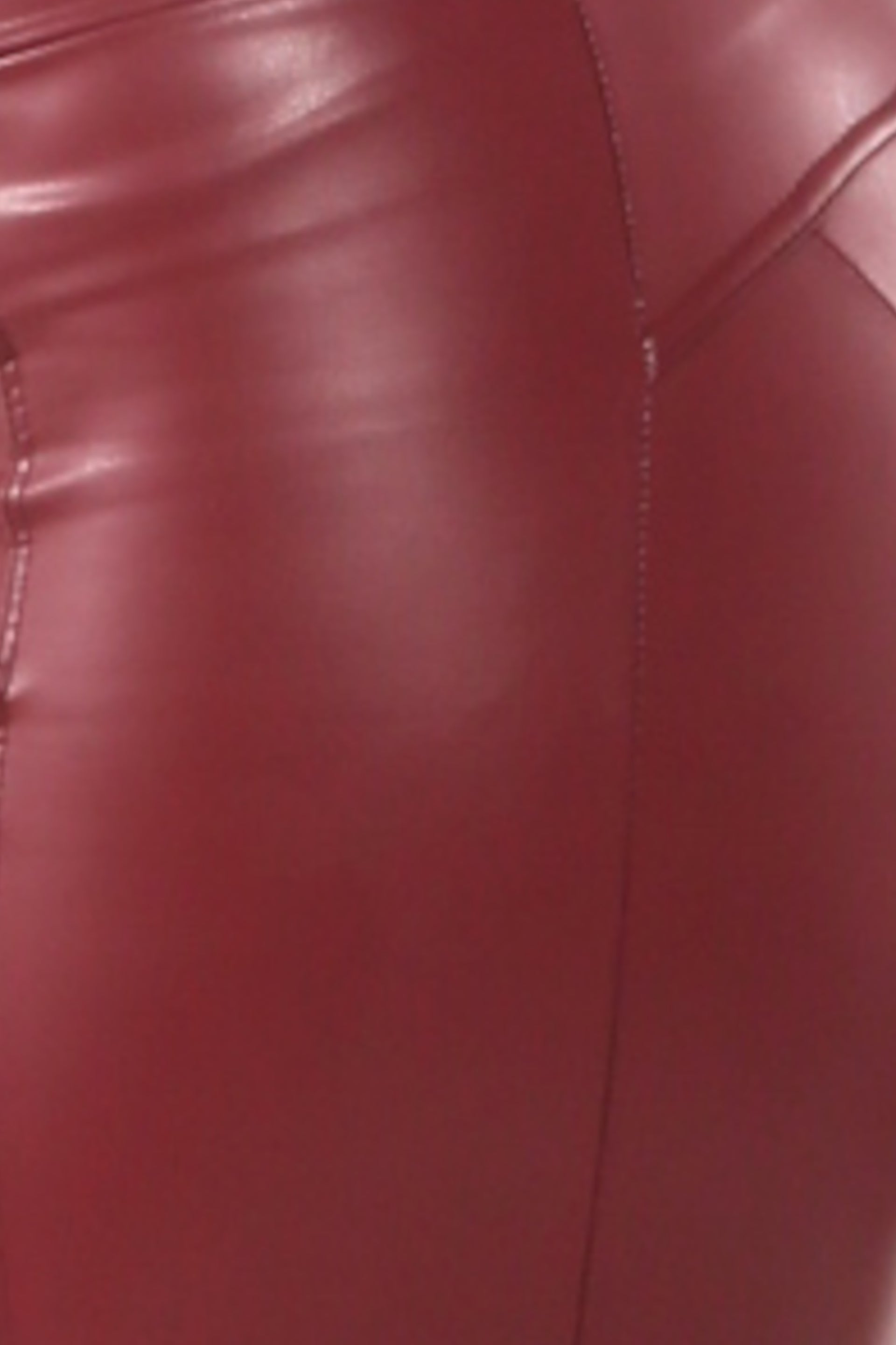 Wholesale Womens High Waist Sculpting PU Faux Leather Skinny Pants - Burgundy - S&G Apparel