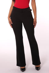 Wholesale Womens High Waist Scupting Flare Pants With Belt Buckle Detail - Black - S&G Apparel