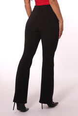 Wholesale Womens High Waist Scupting Flare Pants With Belt Buckle Detail - Black - S&G Apparel