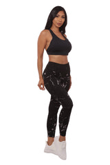 Wholesale Womens High Waist Sports Leggings With Cargo Pockets - Black & Gray Marble - S&G Apparel