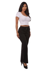 Wholesale Womens High Waist Straight Leg Pants With Waist Tie - Black - S&G Apparel