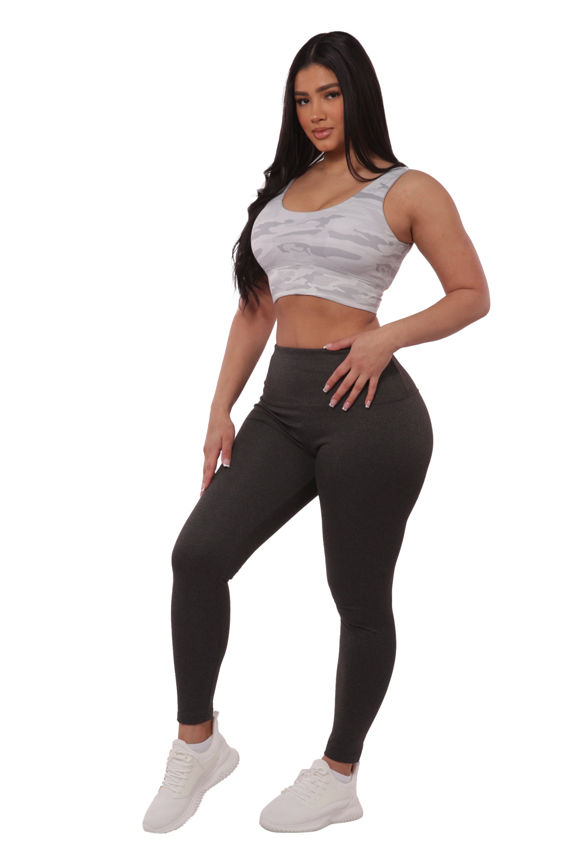 Wholesale Womens High Waist Tummy Control Sports Leggings - Charcoal - S&G Apparel