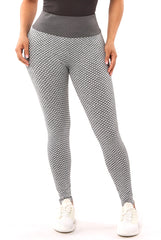 Wholesale Womens High Waist Two Tone Textured Honeycomb Butt Scrunch Yoga Leggings - Gray, White - S&G Apparel