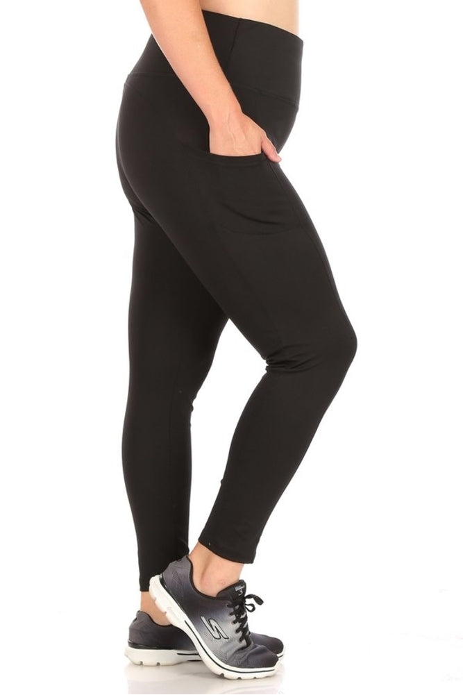 Wholesale Womens Plus Size High Waist Tummy Control Sports Leggings With  Side Pockets - Black