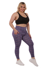 Wholesale Womens Plus Size High Waist Tummy Control Sports Leggings With Side Pockets - Pink, Teal Space Dye - S&G Apparel