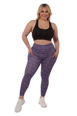 Wholesale Womens Plus Size High Waist Tummy Control Sports Leggings With Side Pockets - Pink, Teal Space Dye - S&G Apparel