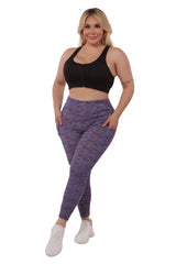 Wholesale Womens Plus Size High Waist Tummy Control Sports Leggings With Side Pockets - Pink, Teal Space Dye - S&G Apparel