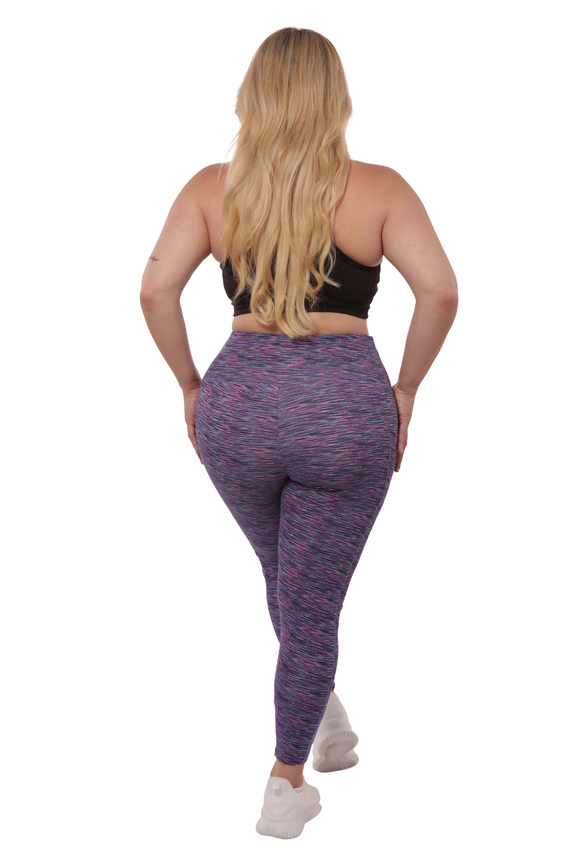 Wholesale Womens Plus Size High Waist Tummy Control Sports Leggings With Side Pockets - Pink, Teal Space Dye - S&G Apparel