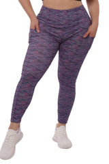 Wholesale Womens Plus Size High Waist Tummy Control Sports Leggings With Side Pockets - Pink, Teal Space Dye - S&G Apparel