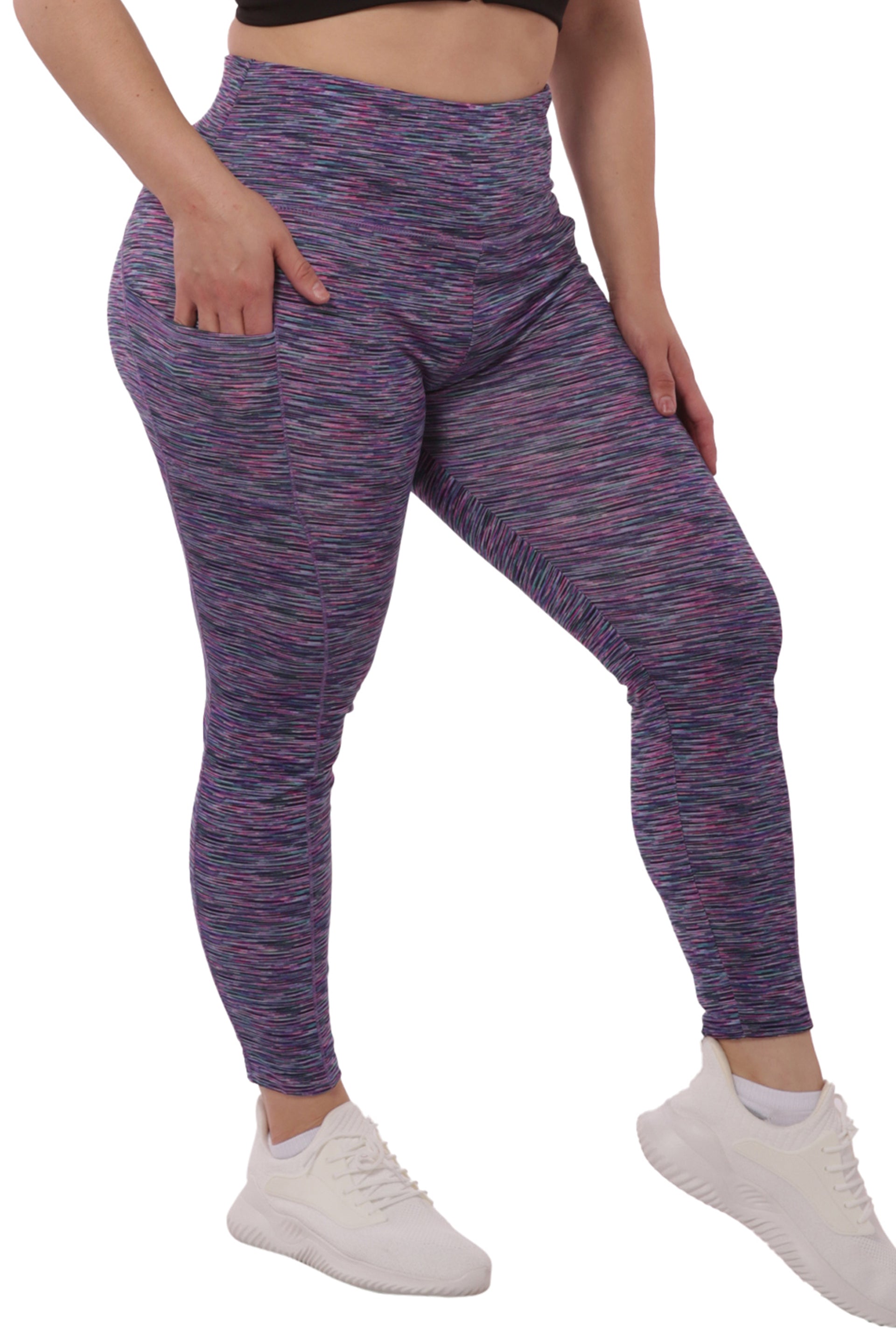 Wholesale Womens Plus Size High Waist Tummy Control Sports Leggings With Side Pockets - Pink, Teal Space Dye - S&G Apparel