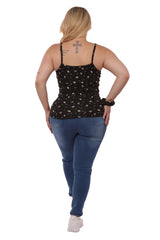 Wholesale Womens Plus Size Lace-Up Tank Ribbed Tops - Black Floral - S&G Apparel