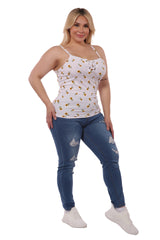 Wholesale Womens Plus Size Lace-Up Tank Ribbed Tops - Yellow & White Floral - S&G Apparel