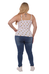 Wholesale Womens Plus Size Lace-Up Tank Ribbed Tops - Yellow & White Floral - S&G Apparel