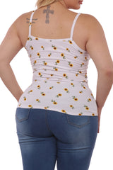 Wholesale Womens Plus Size Lace-Up Tank Ribbed Tops - Yellow & White Floral - S&G Apparel