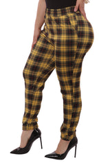 Wholesale Womens Plus Size Shirred Waist & Cuff Joggers With Pockets - Mustard & Black Plaid - S&G Apparel