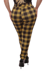 Wholesale Womens Plus Size Shirred Waist & Cuff Joggers With Pockets - Mustard & Black Plaid - S&G Apparel