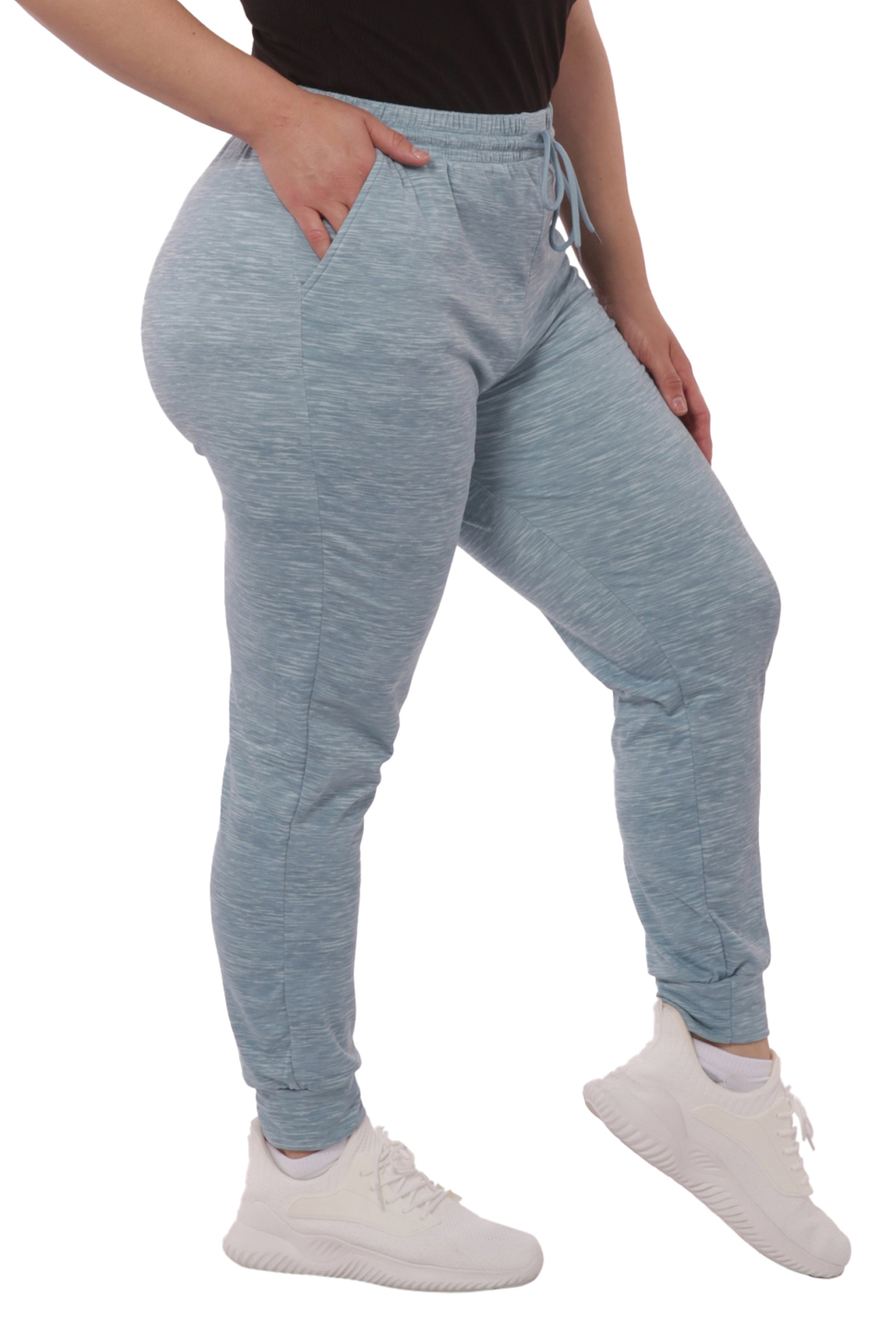 Plus Size Solid Fleece Lined Sports Leggings With Side Pockets