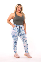Wholesale Womens Plus Size Soft Brushed Joggers With Shoe Lace Tie - Blue, Pink Tie Dye - S&G Apparel