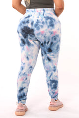 Wholesale Womens Plus Size Soft Brushed Joggers With Shoe Lace Tie - Blue, Pink Tie Dye - S&G Apparel