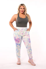 Wholesale Womens Plus Size Soft Brushed Joggers With Shoe Lace Tie - White, Pink, Blue Tie Dye - S&G Apparel
