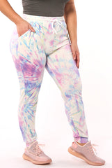 Wholesale Womens Plus Size Soft Brushed Joggers With Shoe Lace Tie - White, Pink, Blue Tie Dye - S&G Apparel