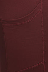 Wholesale Womens Plus Size Solid Fleece Lined Sports Leggings With Side Pockets - Burgundy - S&G Apparel