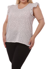 Wholesale Womens Plus Size Tops With Ruffle Armhole Detail - White - S&G Apparel