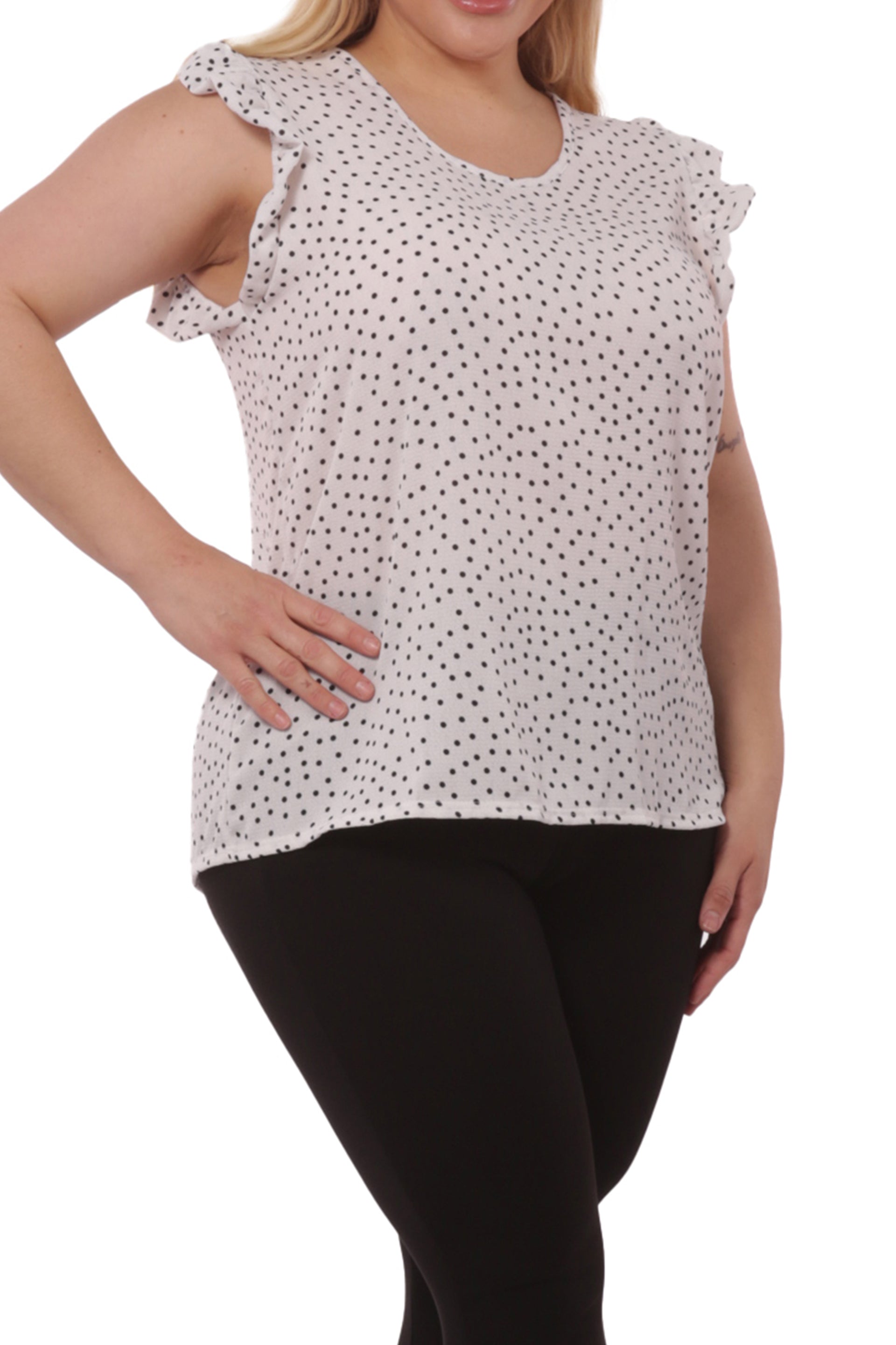 Wholesale Womens Plus Size Tops With Ruffle Armhole Detail - White - S&G Apparel