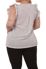 Wholesale Womens Plus Size Tops With Ruffle Armhole Detail - White - S&G Apparel