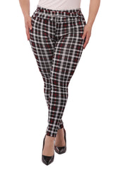 Wholesale Womens Plus Size Treggings With Self Belt - Red & Black Plaid - S&G Apparel