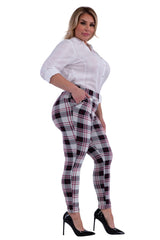 Wholesale Womens Plus Size Tummy Control Sculpting Treggings - Black, White, Red Plaid - S&G Apparel