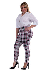 Wholesale Womens Plus Size Tummy Control Sculpting Treggings - Black, White, Red Plaid - S&G Apparel