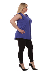 Wholesale Womens Plus Size V-Neck Tops With Ruffle Armhole Detail - Blue - S&G Apparel