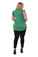 Wholesale Womens Plus Size V-Neck Tops With Ruffle Armhole Detail - Green - S&G Apparel