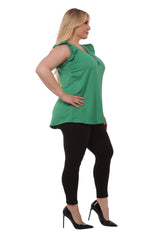 Wholesale Womens Plus Size V-Neck Tops With Ruffle Armhole Detail - Green - S&G Apparel