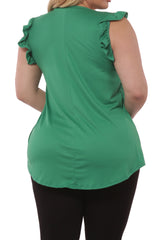 Wholesale Womens Plus Size V-Neck Tops With Ruffle Armhole Detail - Green - S&G Apparel