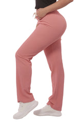 Wholesale Womens Rib Knit Straight Leg Pants With Drawstrings - Pink - S&G Apparel