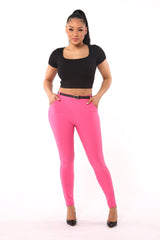 Wholesale Womens Sculpting Treggings With Faux Leather Belt - Sangria Sunset - S&G Apparel