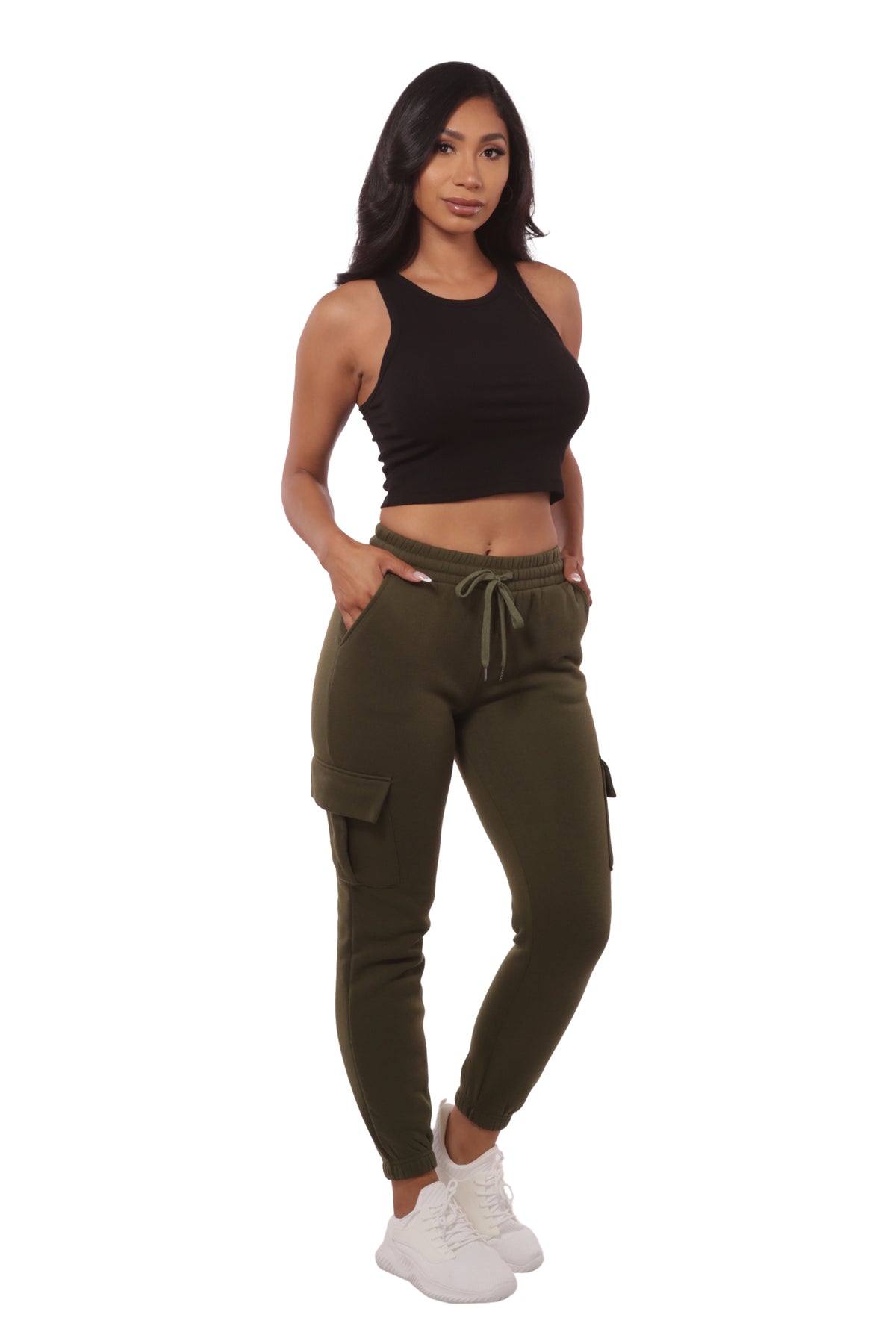 Wholesale Womens Soft Fleece Lined Cargo Sweatpants - Green - S&G Apparel