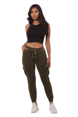 Wholesale Womens Soft Fleece Lined Cargo Sweatpants - Green - S&G Apparel