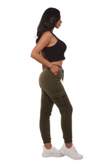 Wholesale Womens Soft Fleece Lined Cargo Sweatpants - Green - S&G Apparel