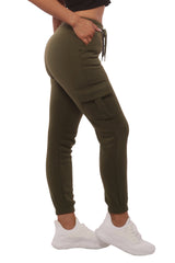 Wholesale Womens Soft Fleece Lined Cargo Sweatpants - Green - S&G Apparel