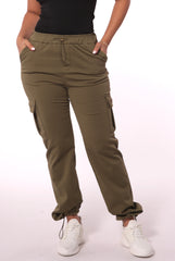 Wholesale Womens Straight Leg Cargo Pants With Bungee Cord Ties - Green - S&G Apparel